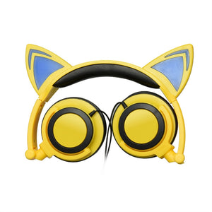 Lovely Cat Ear Headphones Foldable Wired Over Ear Kids Glowing Light Headphone Headsets For Girls Children